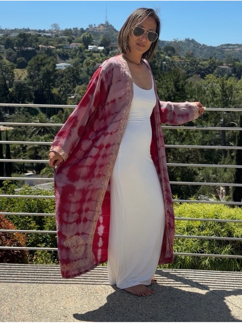 Sun Child silk red white pink kimono duster cape festival outfit one size